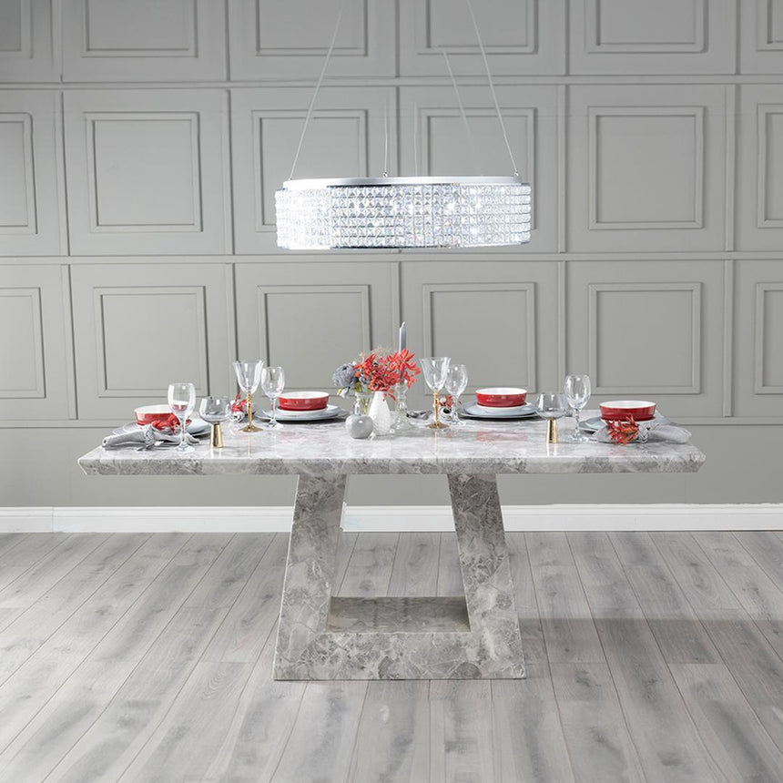 Milan Grey Marble Dining set - Blue Fabric Knocker Back Chairs-4