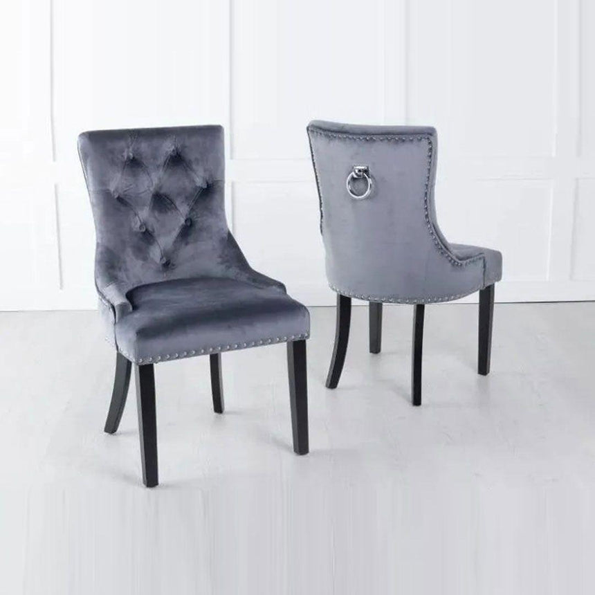 Milan Grey Marble Dining set - Grey Fabric Knockerback Chairs-6