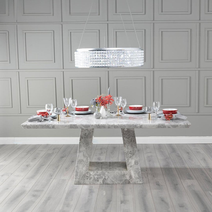 Milan Grey Marble Dining set - Grey Fabric Knocker Back Chairs-2