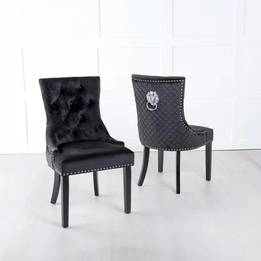 Naples White Marble Dining set - Black Fabric Lion Head Ring Back Chairs with Black Legs-4