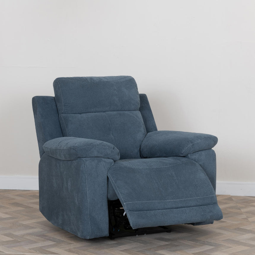 Augusta Ancona Blue Fabric Electric Recliner Sofa Set-8