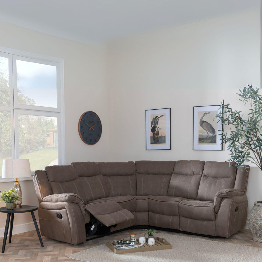 Seville Brown Fabric Recliner Corner Sofa-2