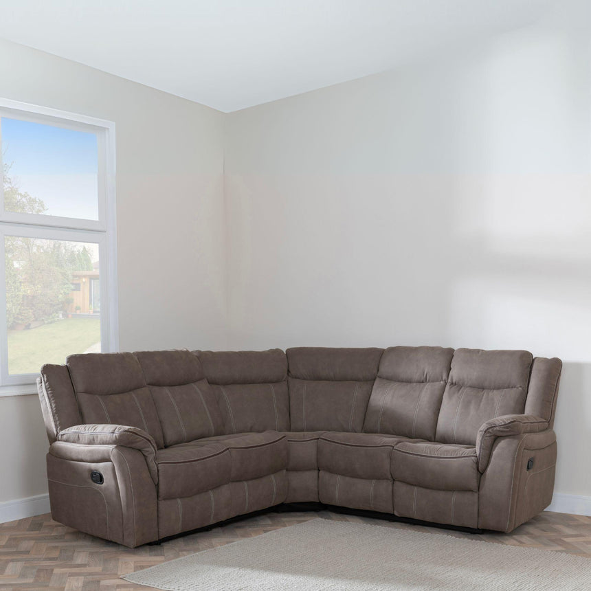 Seville Brown Fabric Recliner Corner Sofa-3