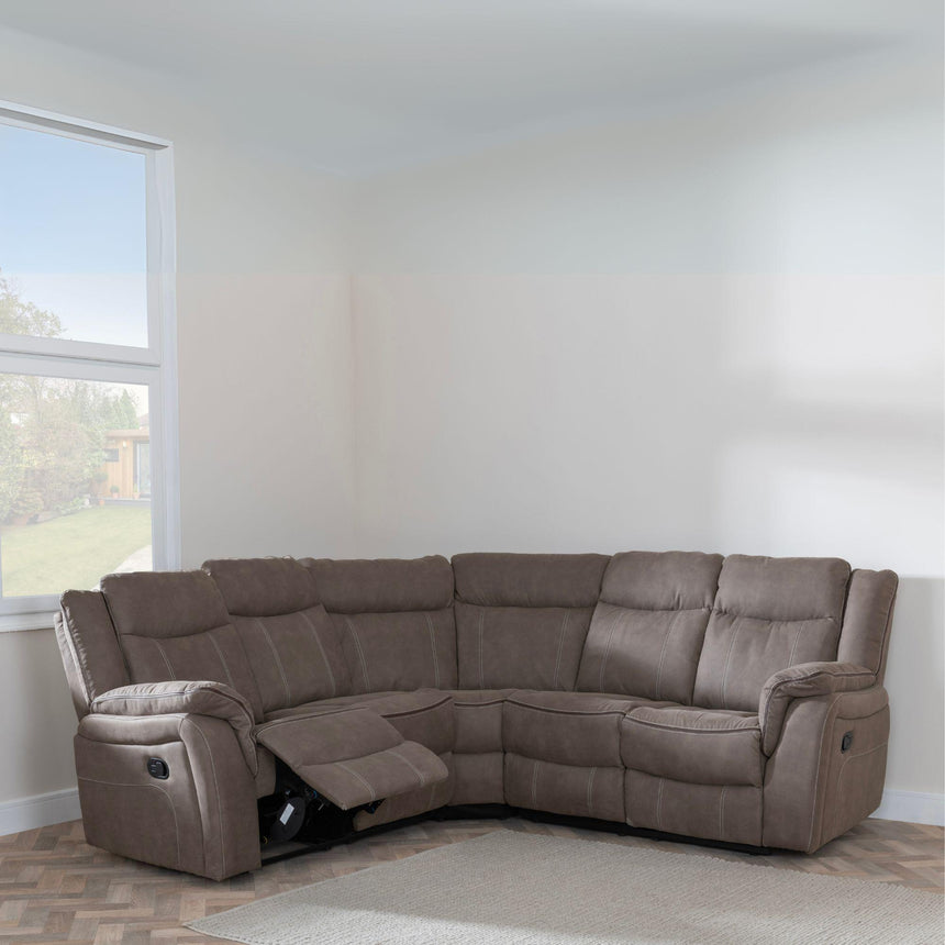 Seville Brown Fabric Recliner Corner Sofa-4