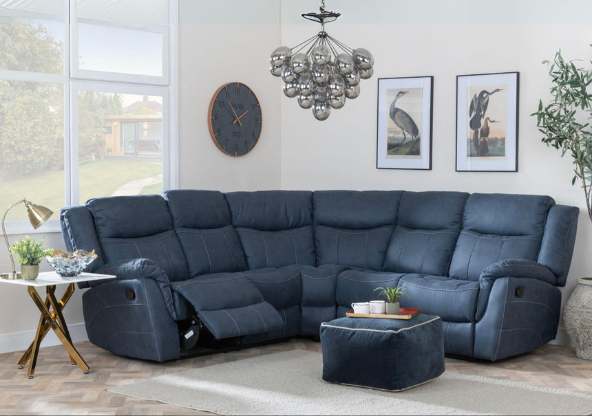 Hilbert Denim Blue Fabric Recliner Corner Sofa-2