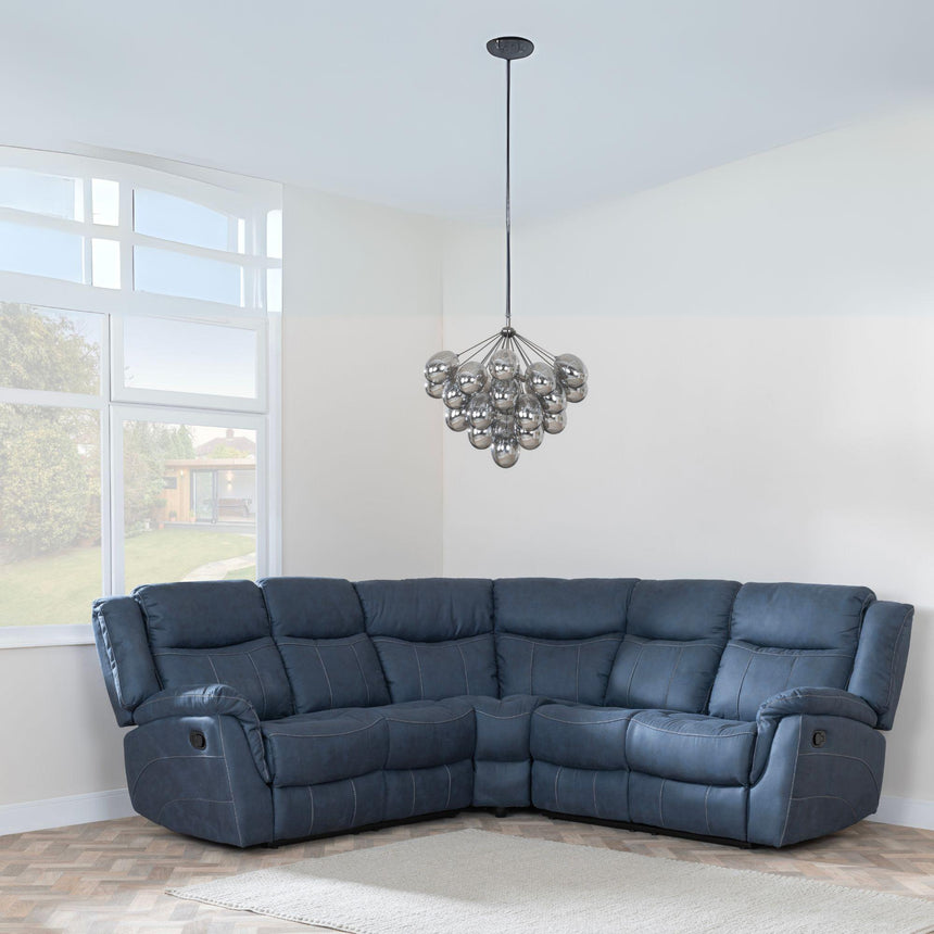 Hilbert Denim Blue Fabric Recliner Corner Sofa-3