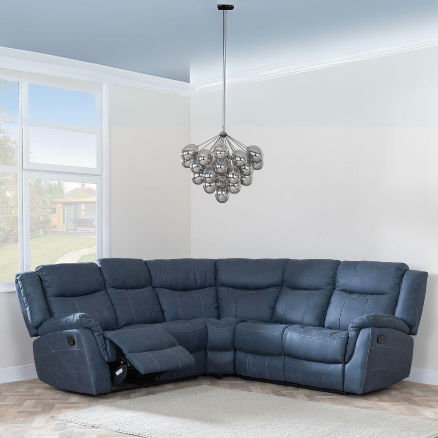 Hilbert Denim Blue Fabric Recliner Corner Sofa-4