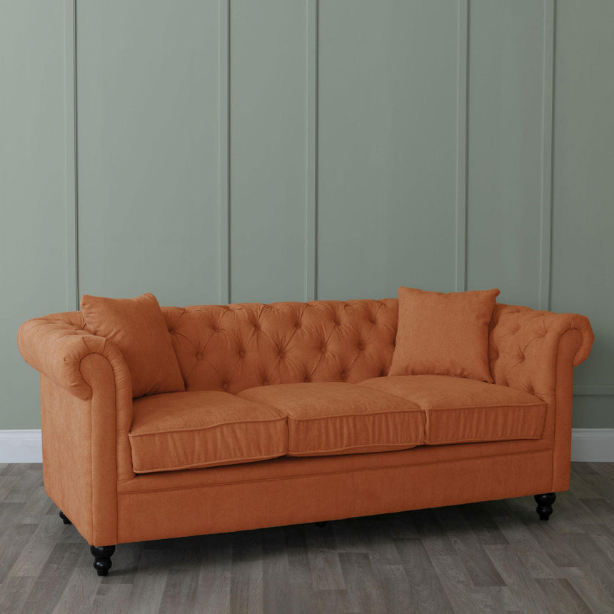 Chesterfield Burnt Orange Fabric Sofa Set-2