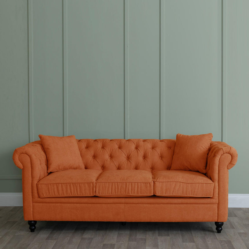 Chesterfield Burnt Orange Fabric Sofa Set-3