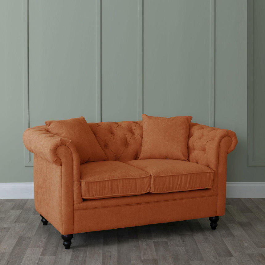 Chesterfield Burnt Orange Fabric Sofa Set-4