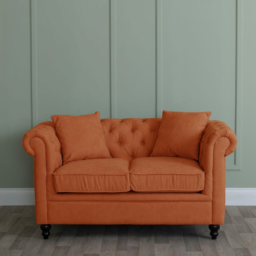 Chesterfield Burnt Orange Fabric Sofa Set-5