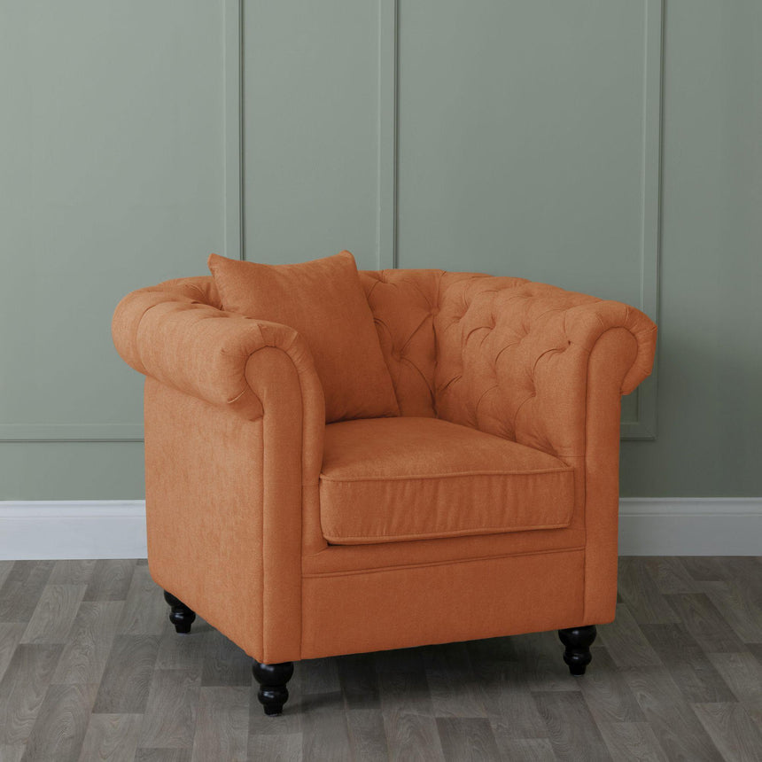 Chesterfield Burnt Orange Fabric Sofa Set-6