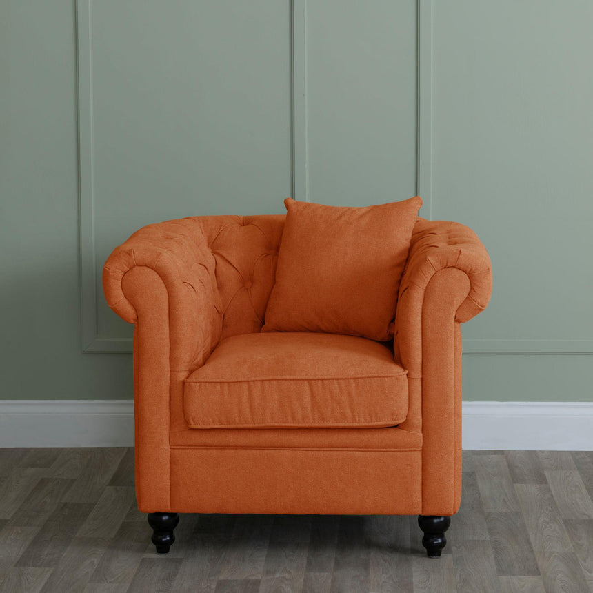 Chesterfield Burnt Orange Fabric Sofa Set-7