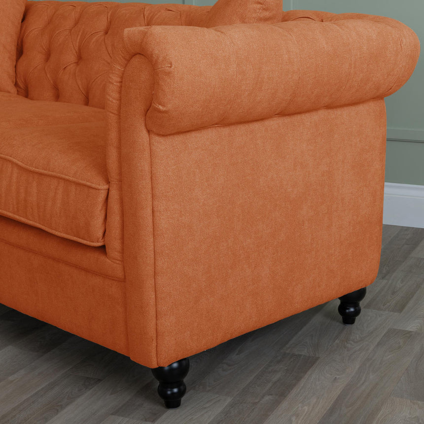 Chesterfield Burnt Orange Fabric Sofa Set-10