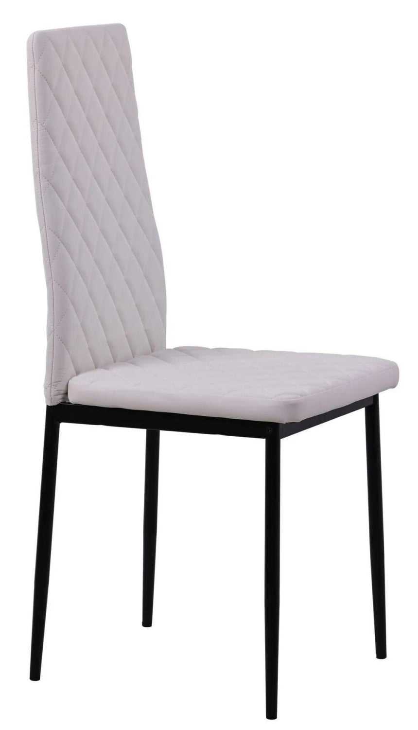 Chopstick White Glass and Black Metal 4 Seater Round Dining Set - 4 Metro White Leather Chairs with Black Legs-9