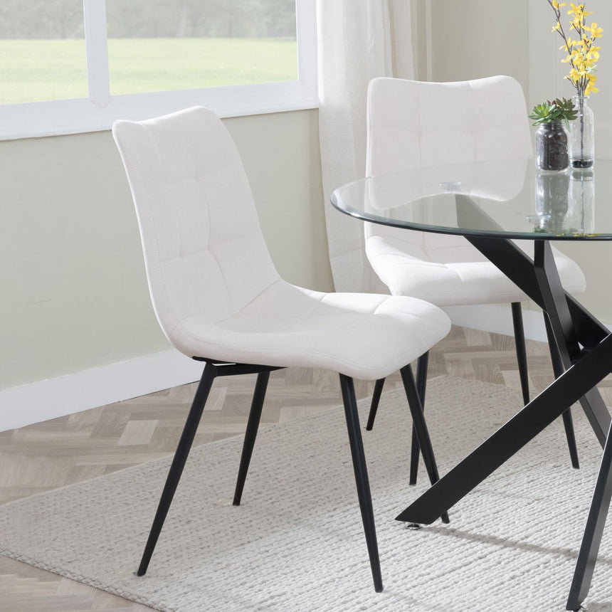 Chopstick Grey Glass and Black Metal Dining Set - Corona Beige Fabric Chairs-6