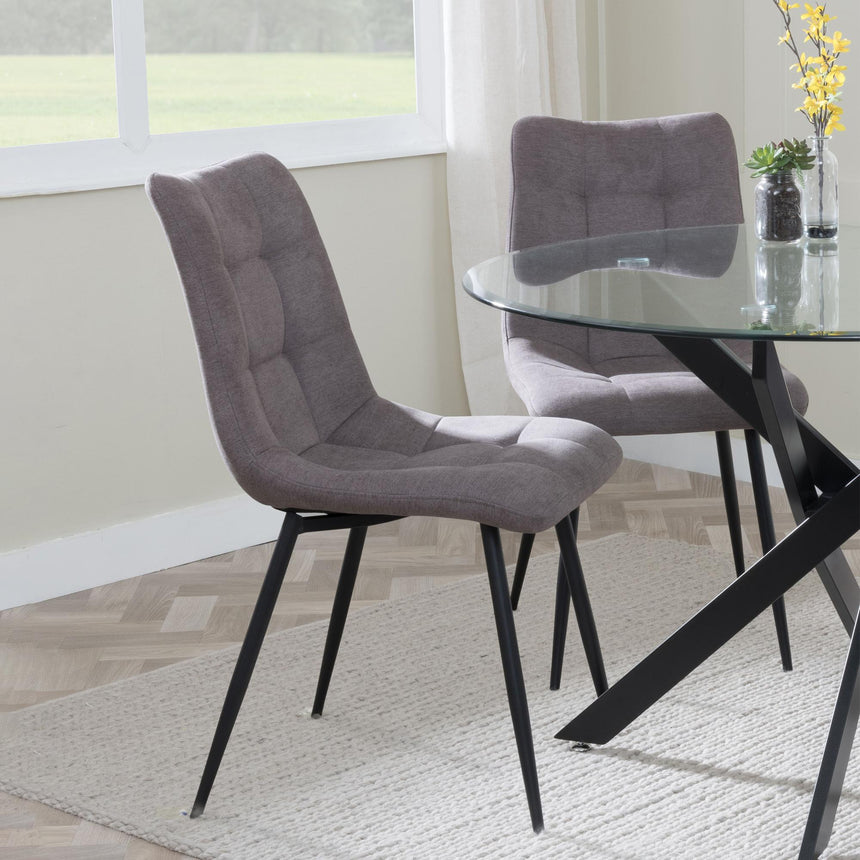 Chopstick Grey Glass and Black Metal Dining Set - Corona Camel Fabric Chairs-7