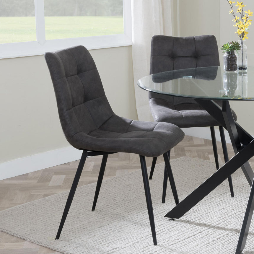 Chopstick Grey Glass and Black Metal Dining Set - Corona Grey Fabric Chairs-13