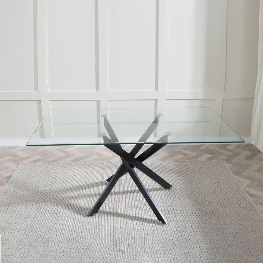 Chopstick Clear Glass and Black Metal Dining Set - Metro Burnt Orange Leather Chairs with Black Legs-3