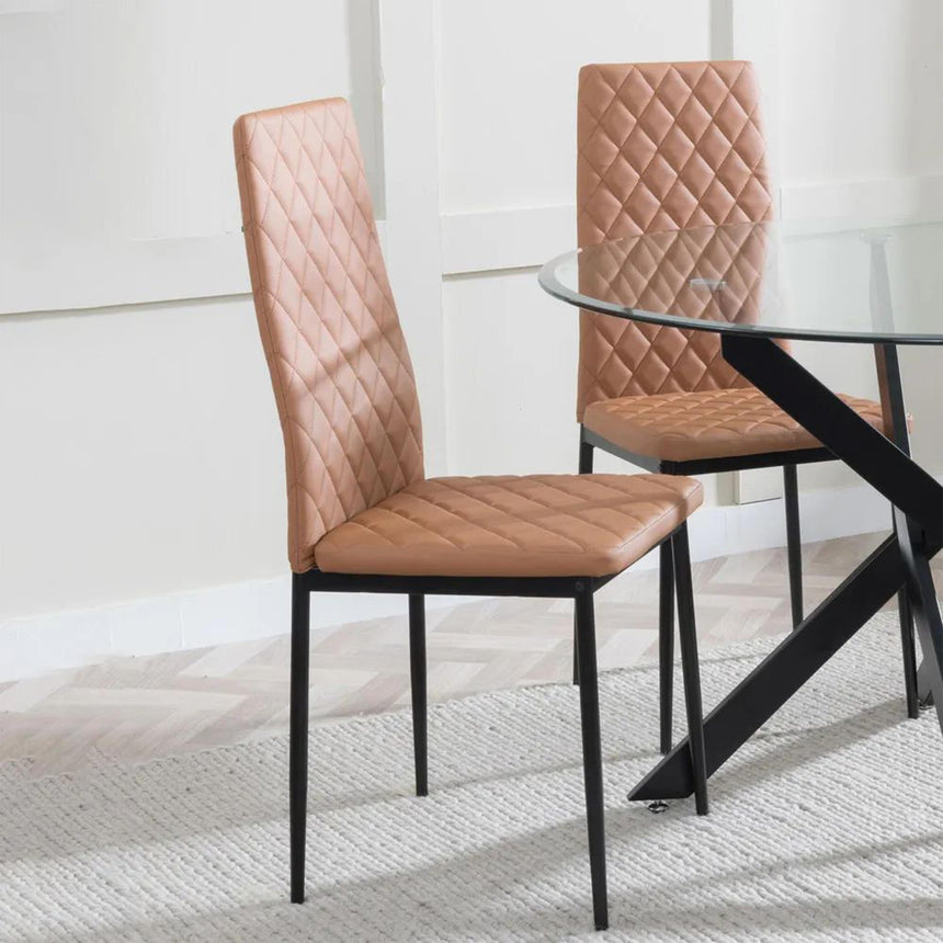 Chopstick Clear Glass and Black Metal Dining Set - Metro Burnt Orange Leather Chairs with Black Legs-5