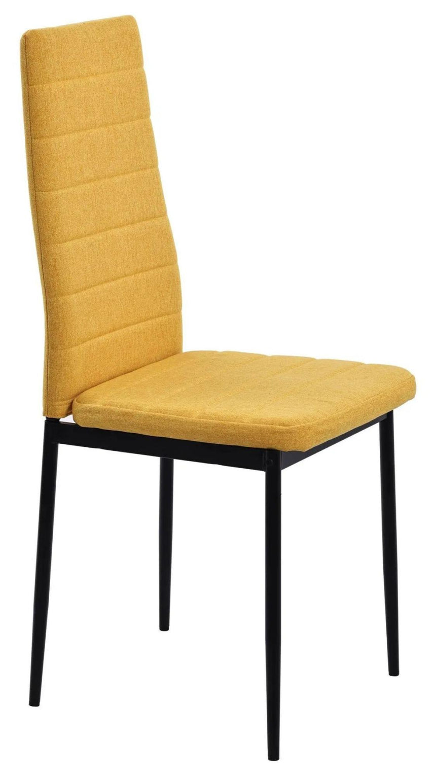 Chopstick Clear Glass and Black Metal Dining Set - Lido Yellow Fabric Chairs with Black Legs-11