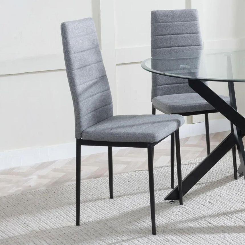 Chopstick Grey Glass and Black Metal Dining Set - Lido Dark Grey Fabric Chairs with Black Legs-9