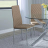 Chopstick White Glass and Chrome Metal Dining Set - Metro Cappuccino Leather Chairs with Chrome Legs-9