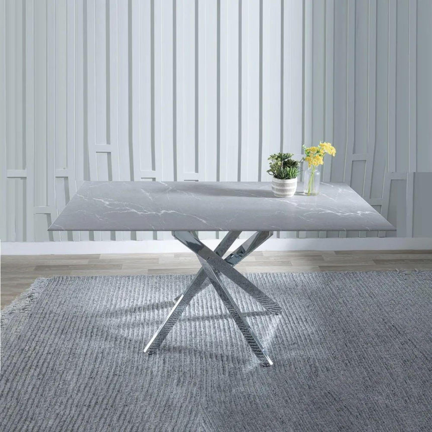 Chopstick Grey Glass and Chrome Metal Dining Set - Lido Yellow Fabric Chairs with Chrome Legs-3