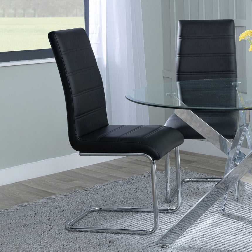 Chopstick Grey Glass and Chrome Metal Dining Set - Roma Black Faux Leather Dining Chair-6