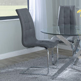 Chopstick Clear Glass and Chrome Metal Dining Set - Jamison Grey Faux Leather Dining Chair-7