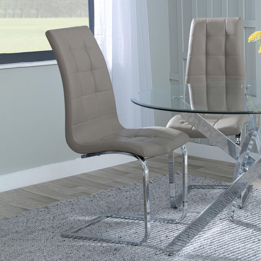 Chopstick Grey Glass and Chrome Metal Dining Set - Jamison Beige Faux Leather Dining Chair-7