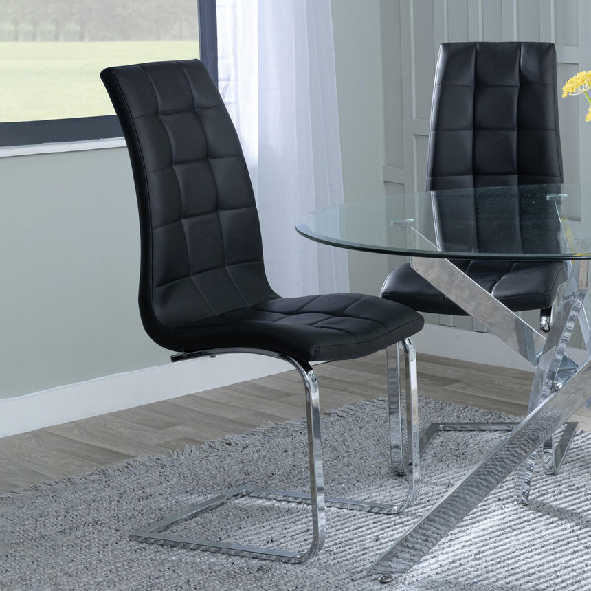 Chopstick Grey Glass and Chrome Metal Dining Set - Jamison Black Faux Leather Dining Chair-6