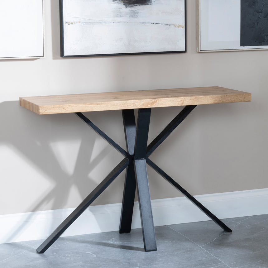 Bologna Industrial Oak Effect Console Table with Black Spider Legs