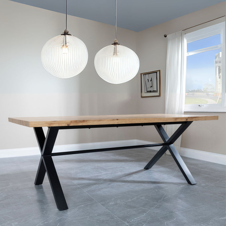 Bologna Industrial Oak Effect 8 Seater Dining Table with Black Cross Legs