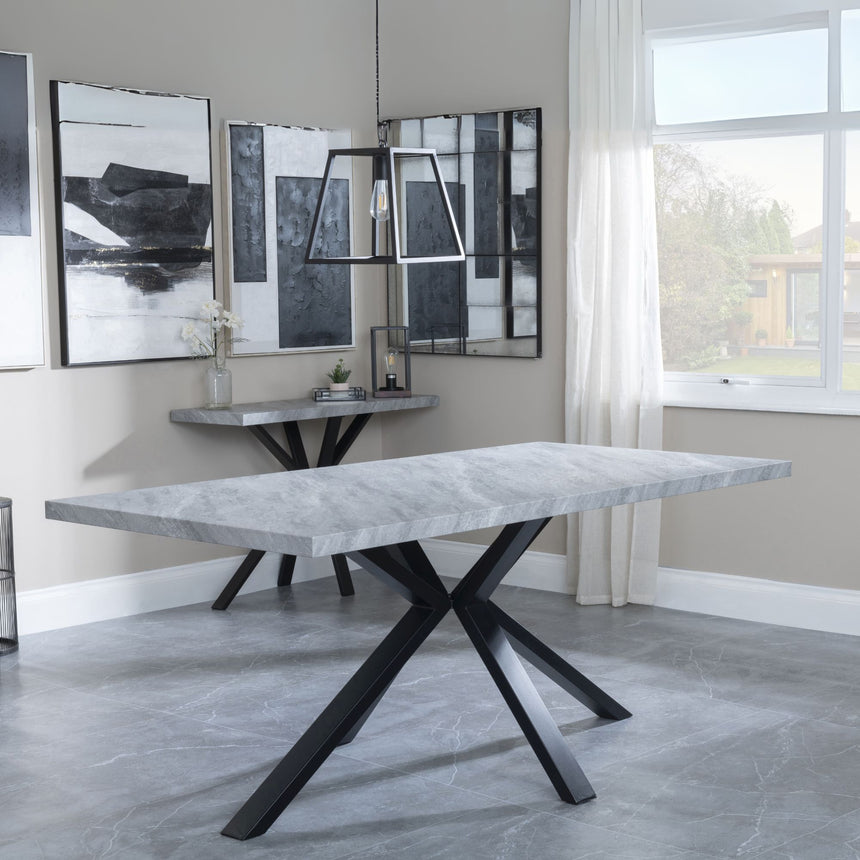 Bobbio Grey Concrete Effect 6 Seater Dining Table with Black Spider Legs