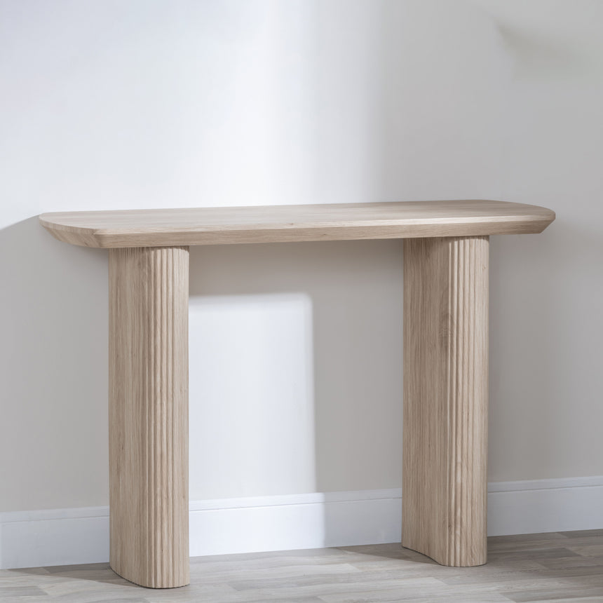 Emilia Fluted Oak Effect Pedestal Console Table