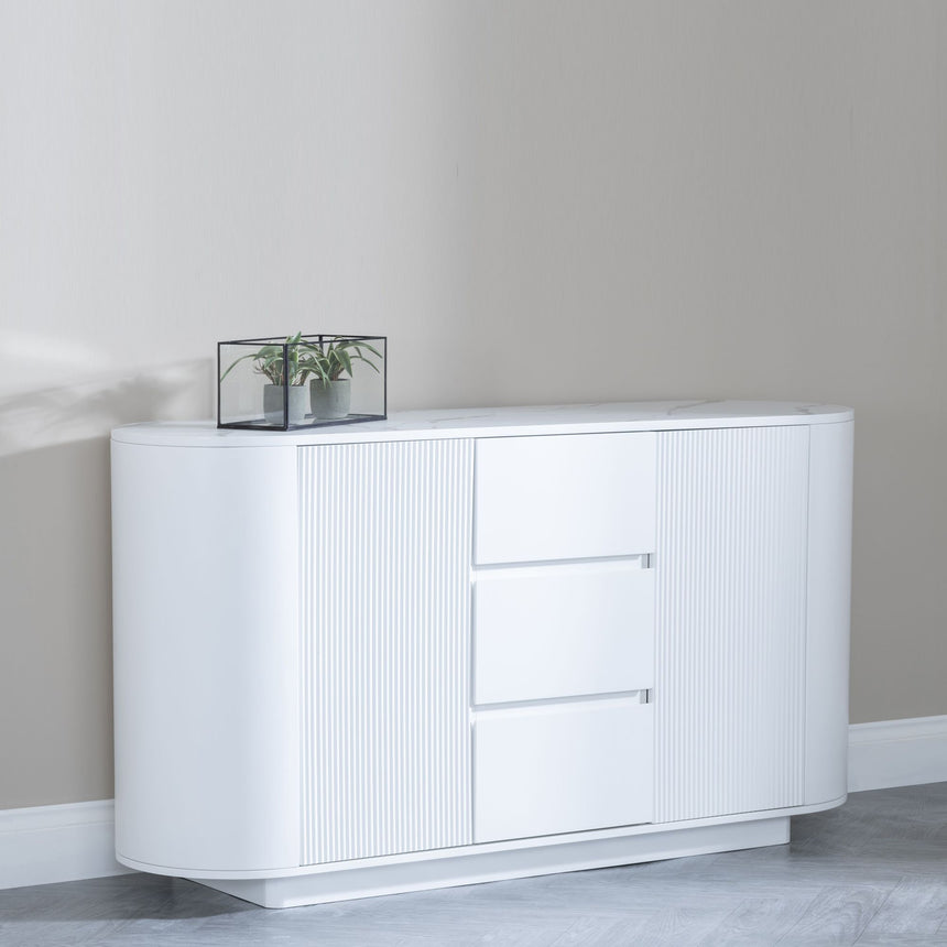 Pavia White Marble Effect Curved Fluted Sideboard