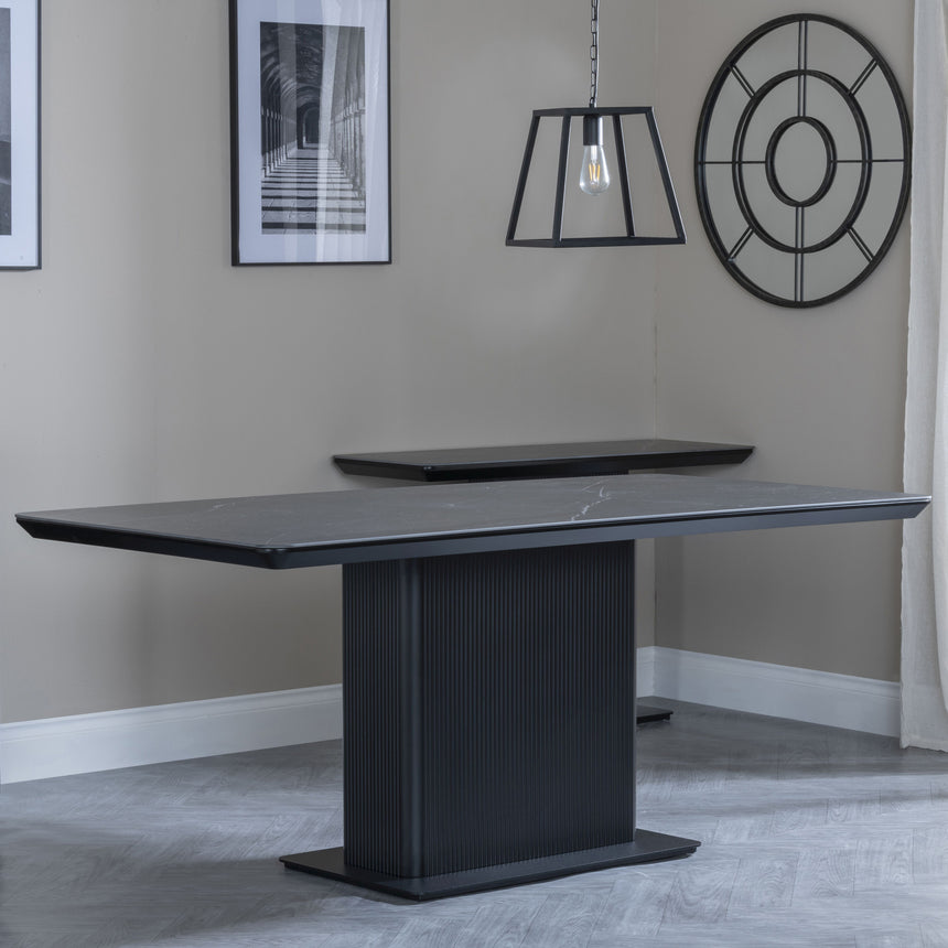 Rivoli 6 Seater Black Ceramic Fluted Dining Table