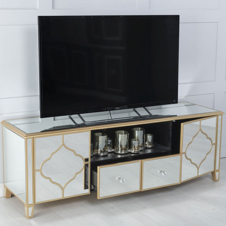 Casablanca Mirrored Gold Trim TV Unit-2