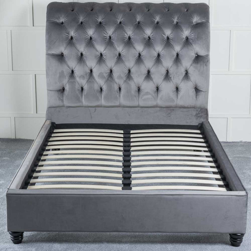 Ellis Grey Velvet Fabric 5ft King Size Bed-5