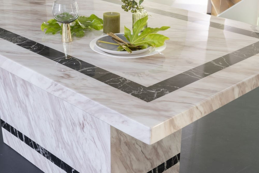 Rome Marble Dining Table, Cream Rectangular Top with Pedestal Base-3