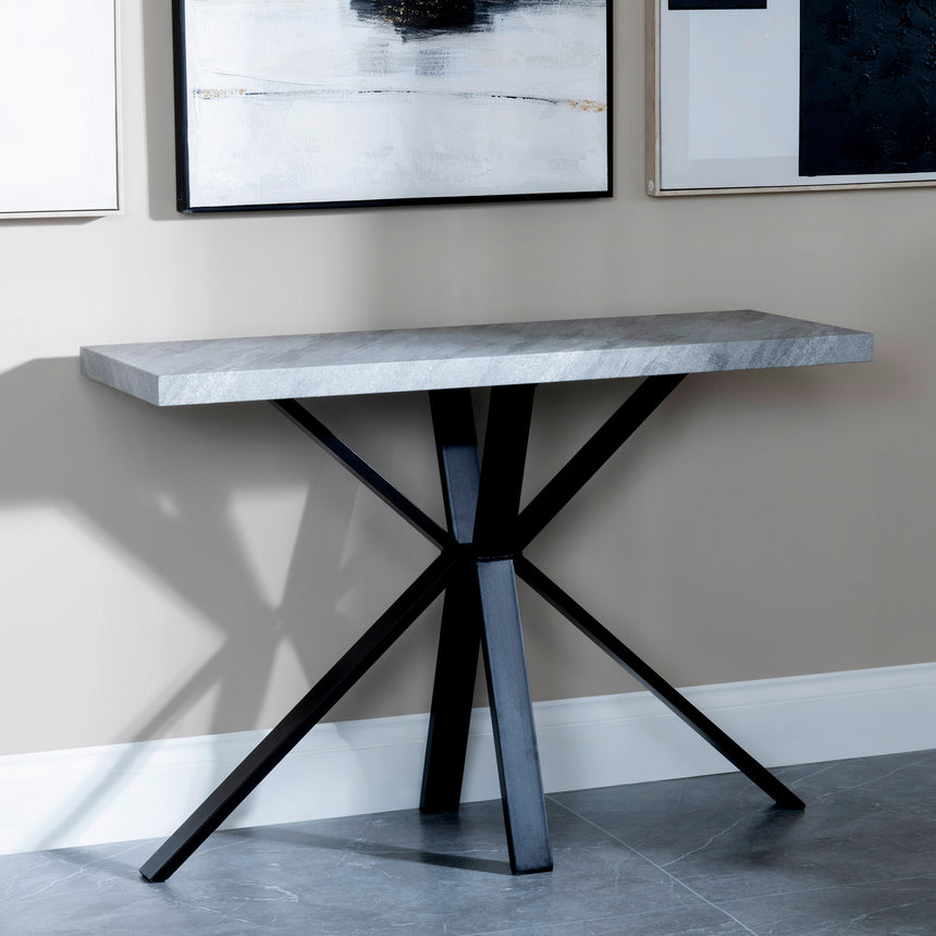 Bobbio Grey Concrete Effect Console Table with Black Spider Legs