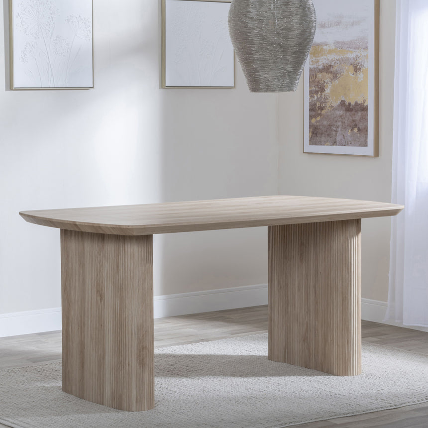 Emilia Fluted 6 Seater Oak Effect Pedestal Dining Table - 160cm