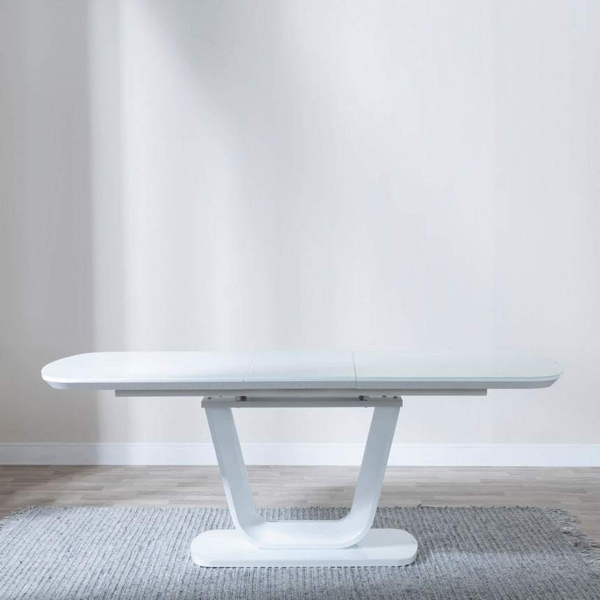 Caserta White Gloss Extending Dining Table with Glass Top - 160cm - 200cm