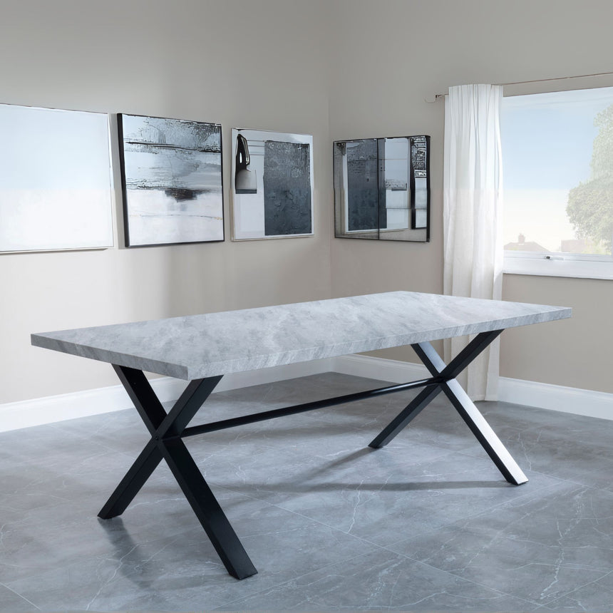 Bobbio Grey Concrete Effect 8 Seater Dining Table with Black Cross Legs