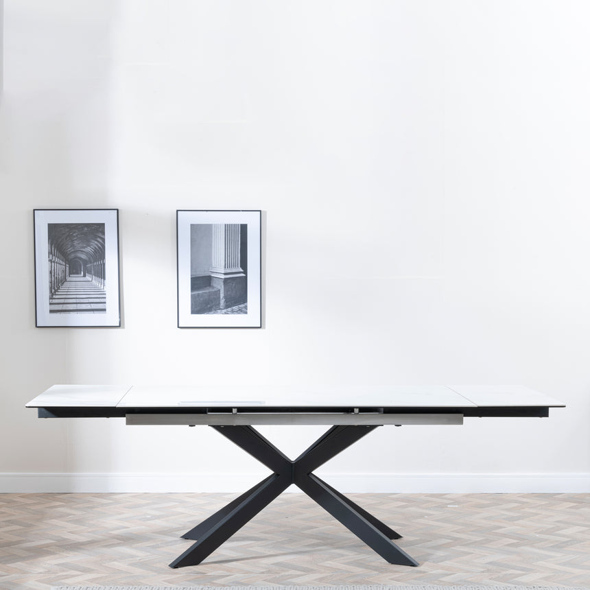 Sutton White Ceramic Extending Dining Table with Black Star Base