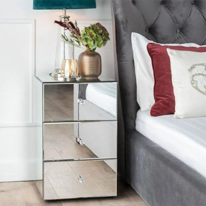 Forli Mirrored 3 Drawer Bedside Cabinet