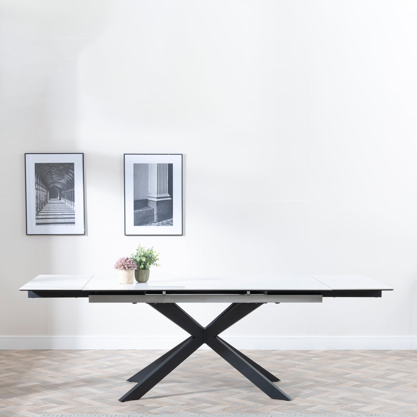 Sutton White Ceramic Extending Dining Table with Black Star Base