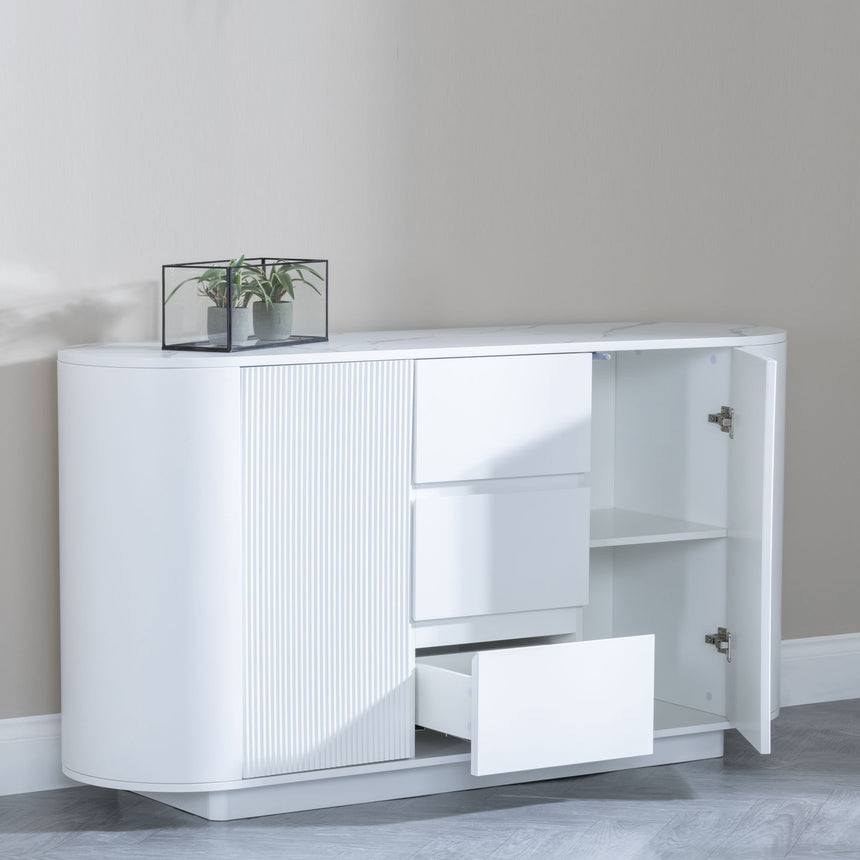 Pavia White Marble Effect Curved Fluted Sideboard