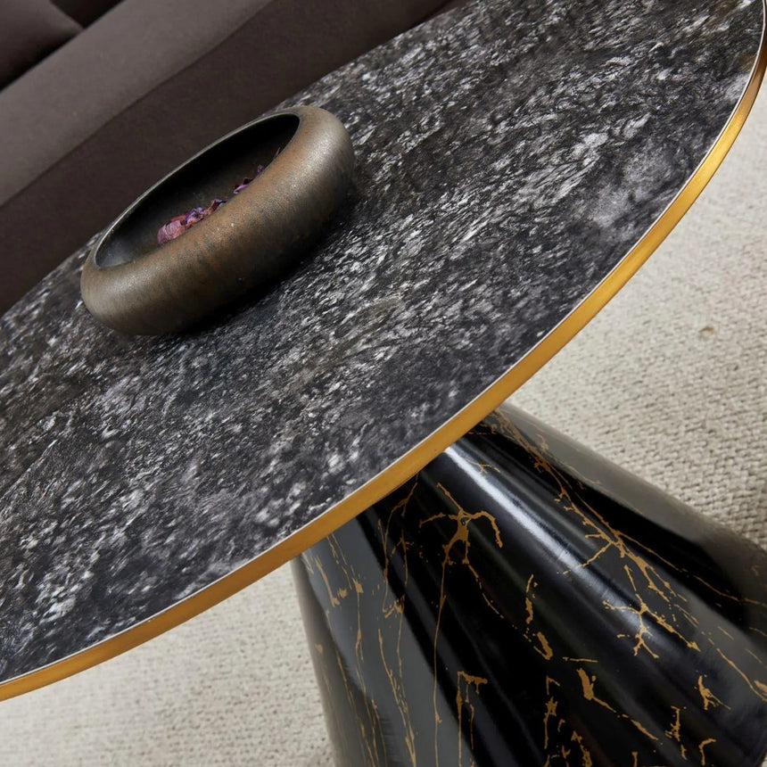 Ferguson Black Ceramic Round Coffee Table with Gold Trim